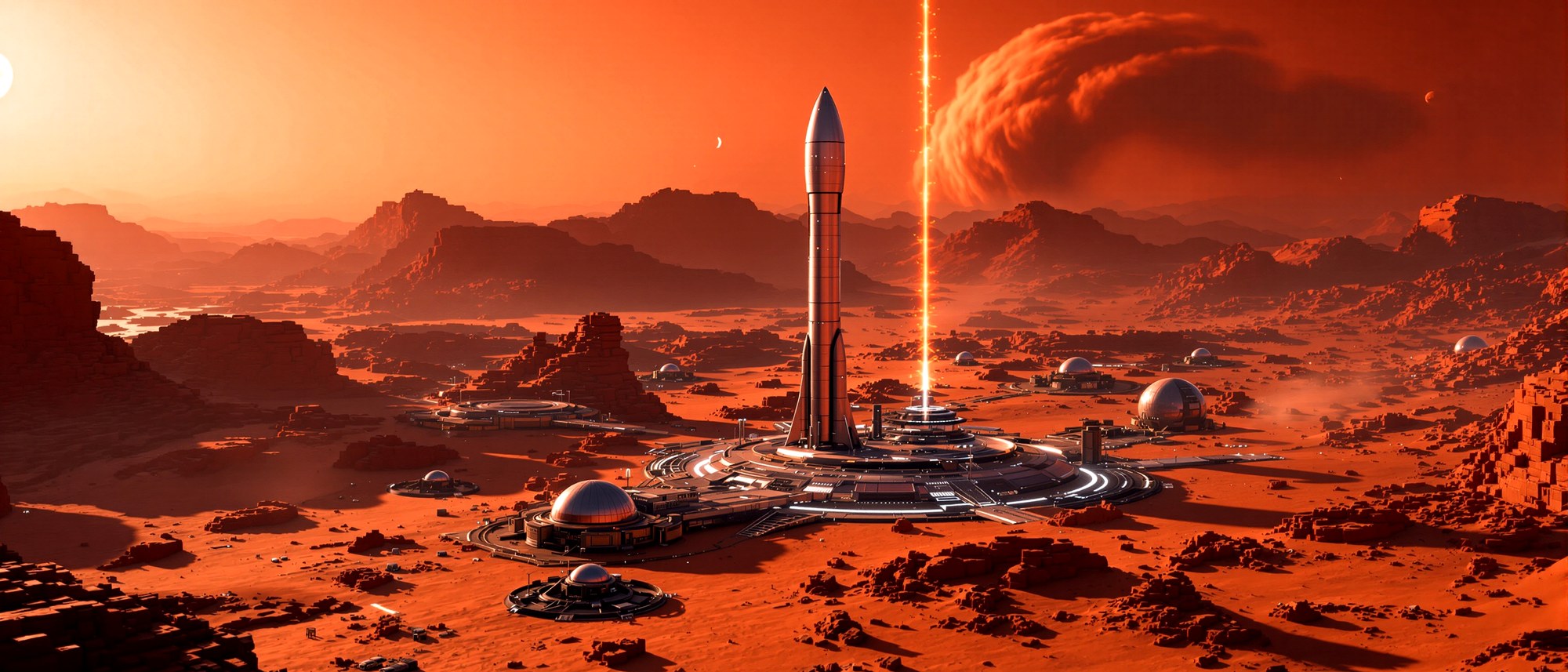 Voxel Mars colony with rocket (parody fan art)